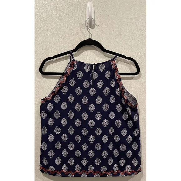 THML Halter Navy Blue Embroidered Top - Picture 3 of 4